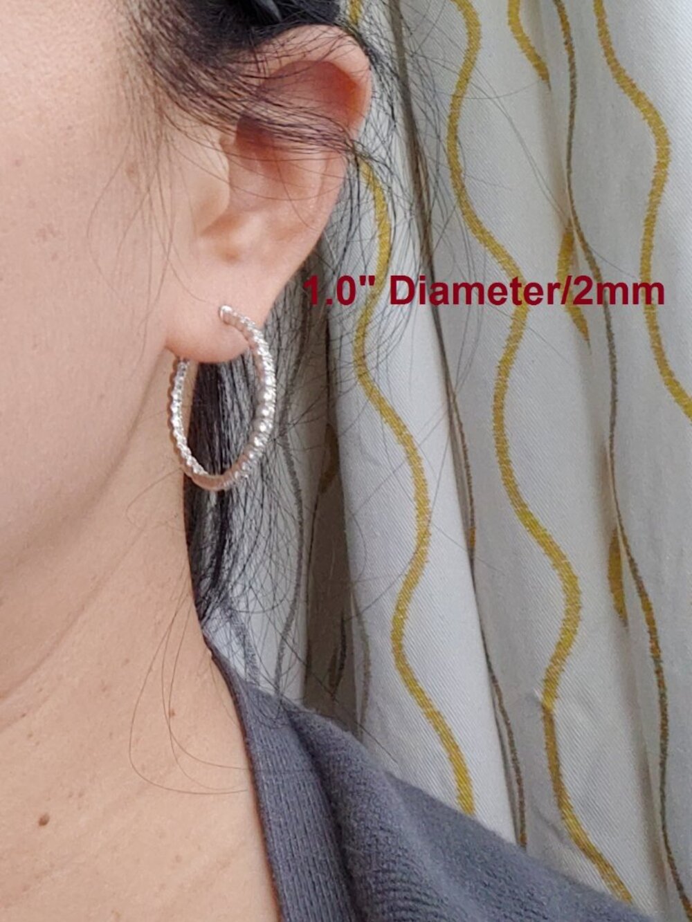 Brand new solid 925 sterling silver with CZ stone hoop earring
